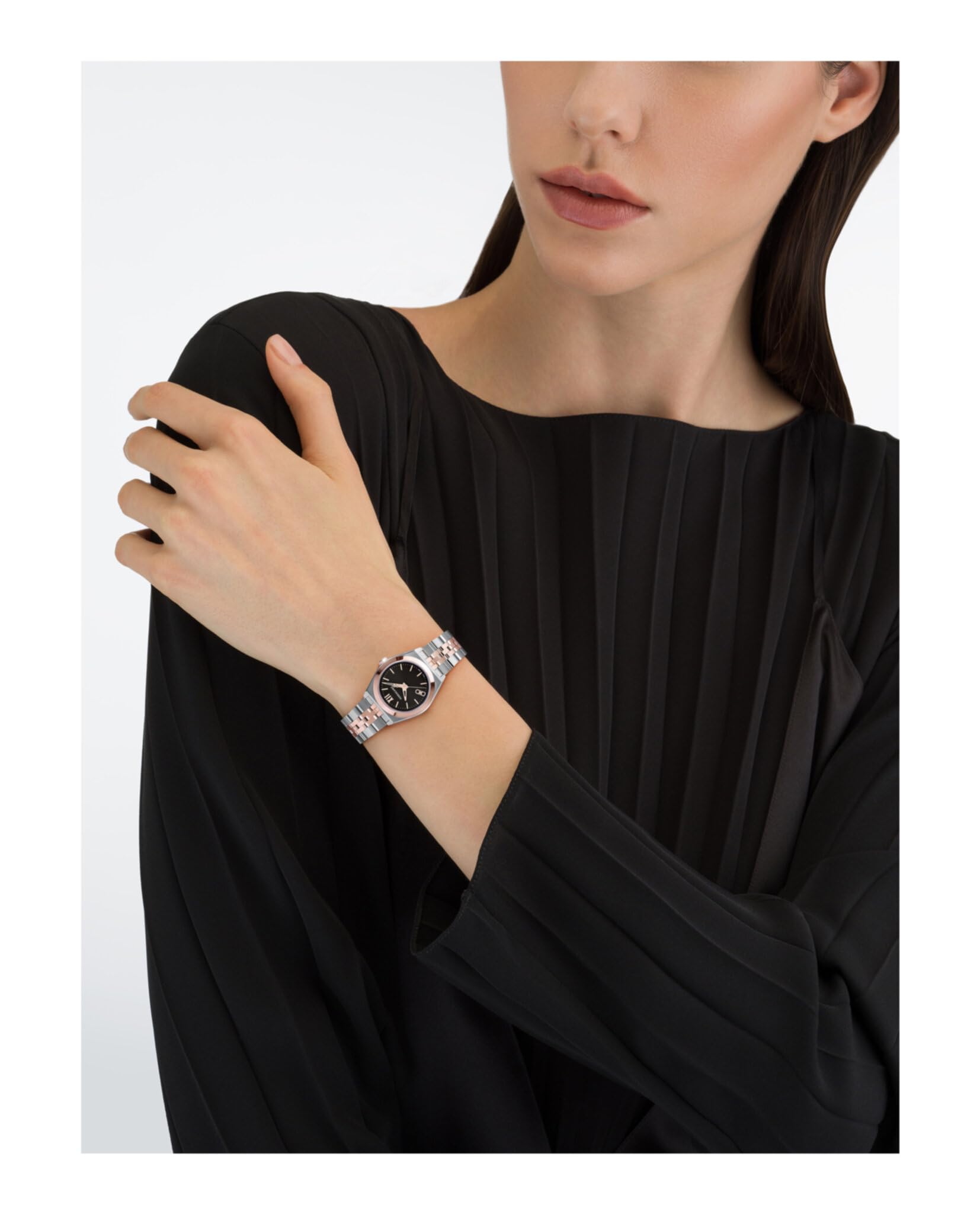 Ferragamo Vega Orologio da donna di lusso con cinturino in acciaio inossidabile bicolore e quadrante guilloche marrone