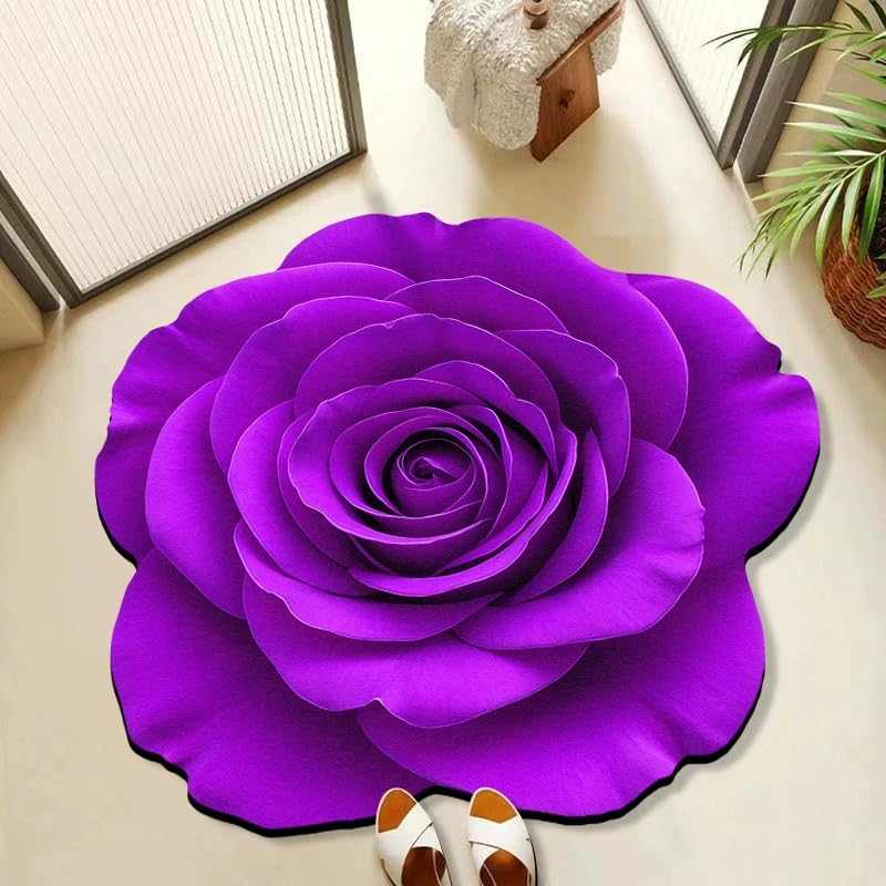 Purple Flowers Floral Bath Mat Natural Rose Bathroom Rugs Funny Non Slip Bathtub Decor Mats Super Absorbent Floor Carpet Machine Washable Quick Dry