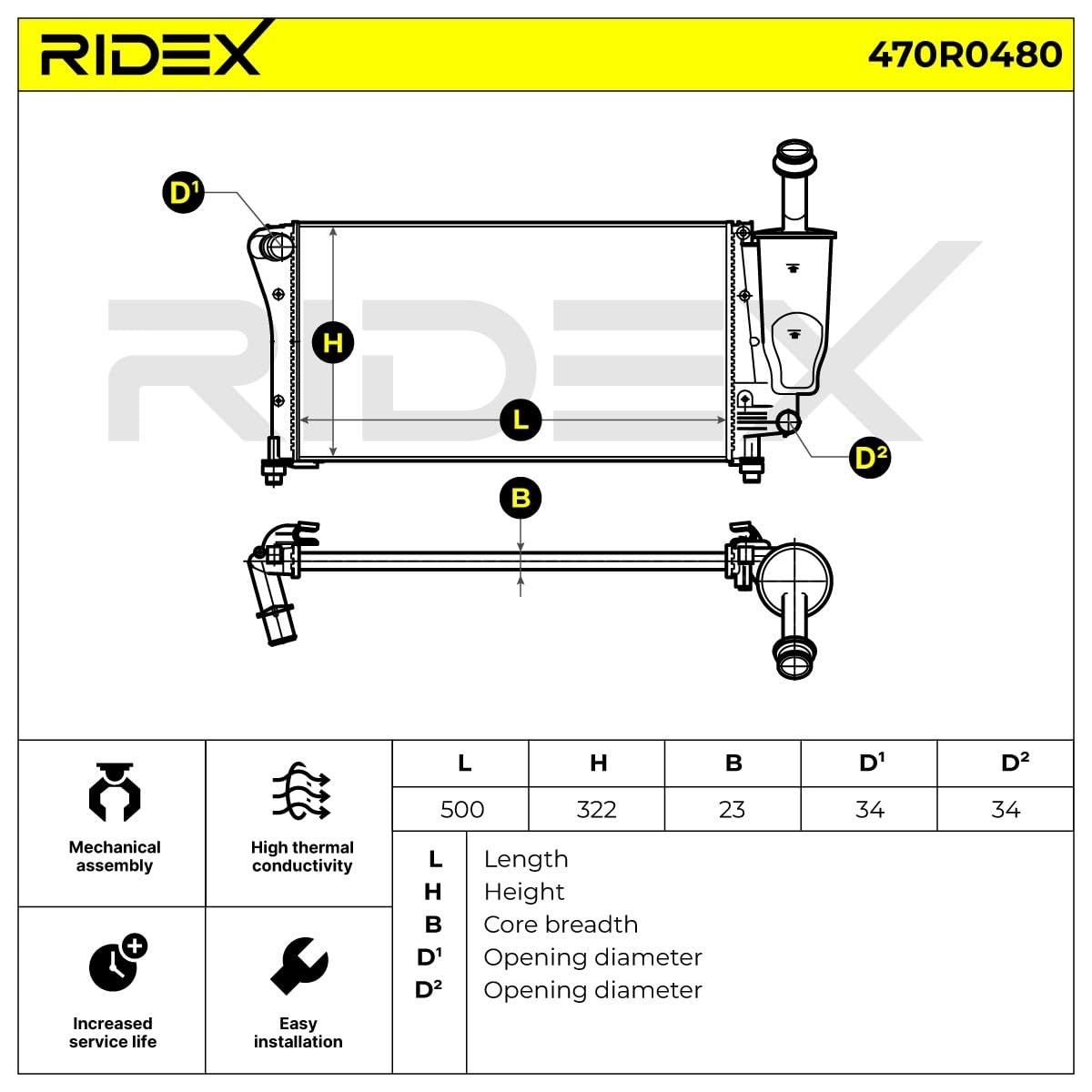 RIDEX 470R0480 Radiatore motore Compatibilità con FIAT PANDA 169