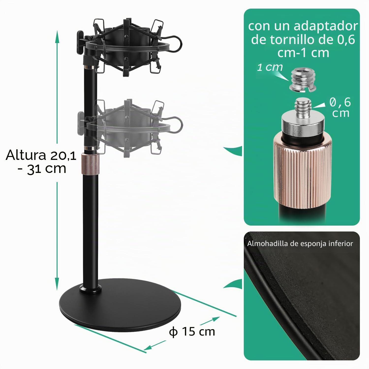 AT2020 Soporte Micrófono Mesa de Escritorio Altura Ajustable, con Shock Mount, Protector de Parabrisas de Espuma y Base de Metal, para Audio Technica AT2020 AT2020USB AT2020USB+ AT2035 Micro