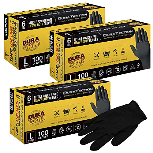 Dura-Gold HD Black Nitrile Disposable Gloves, Box of 100, Size X-Large, 6 Mil - Latex Free, Powder Free, Textured Grip