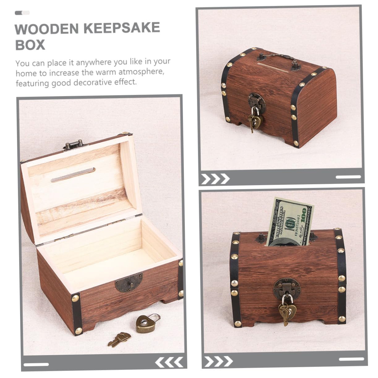 2stücke Holzkiste Mit Schloss Retro Aufbewahrungsbox Vintage Münzbox Holz Schatzkiste Deko Kasten Für Tisch