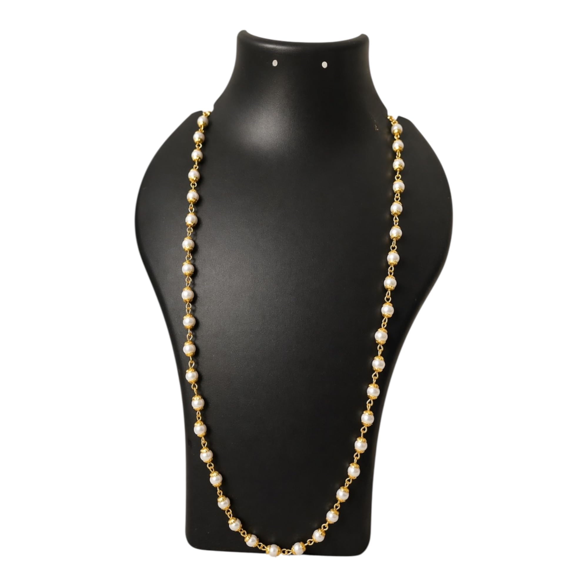 Elegant Pearl Beaded Necklace for Women | Gold Tone Chain | Minimal & Classic Jewellery for girls and women's-image-34