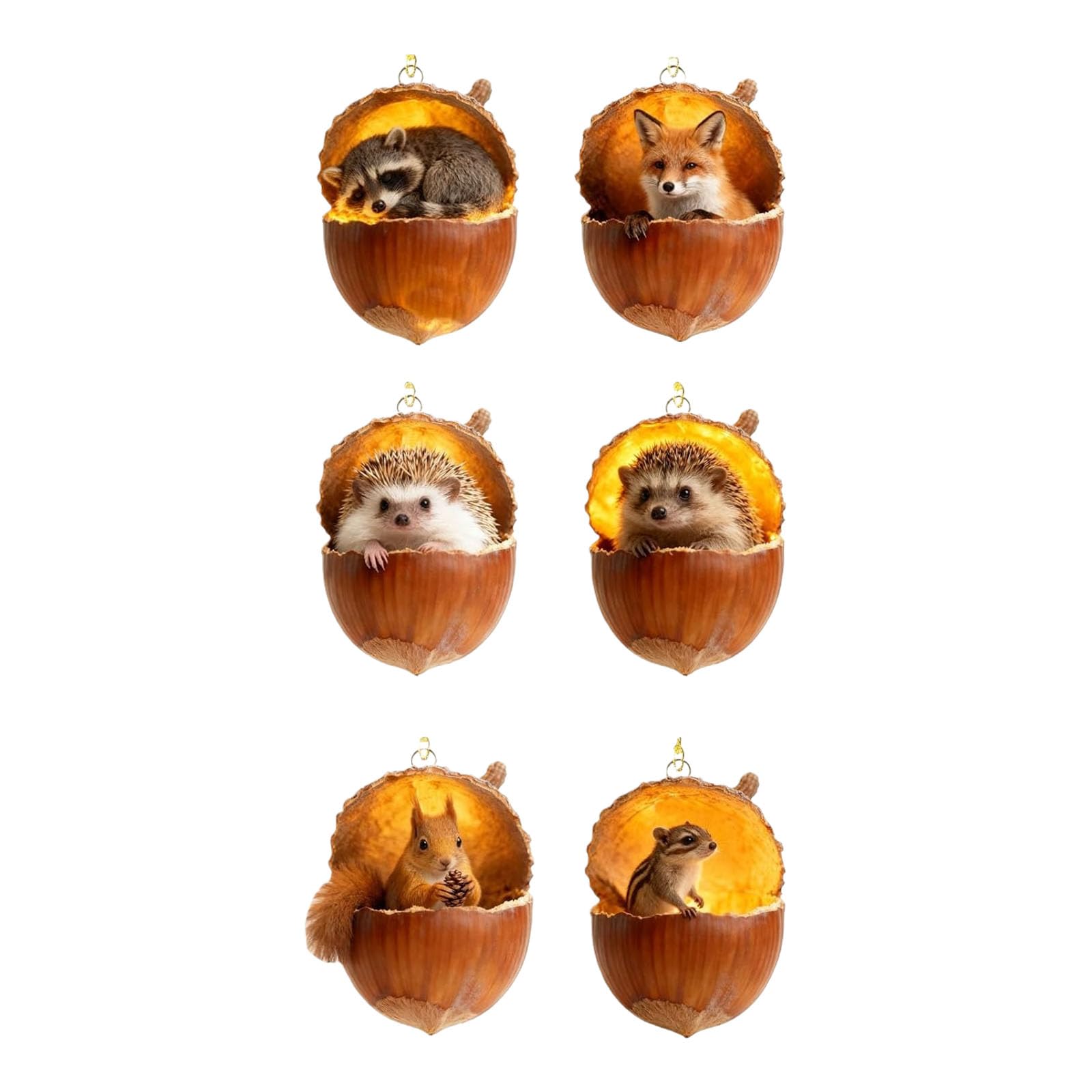 6pcs Forest Animal Acorn Christmas Tree Ornaments 2D Acrylic Double Sided Print Winter Holiday Decoration Christmas Ornaments