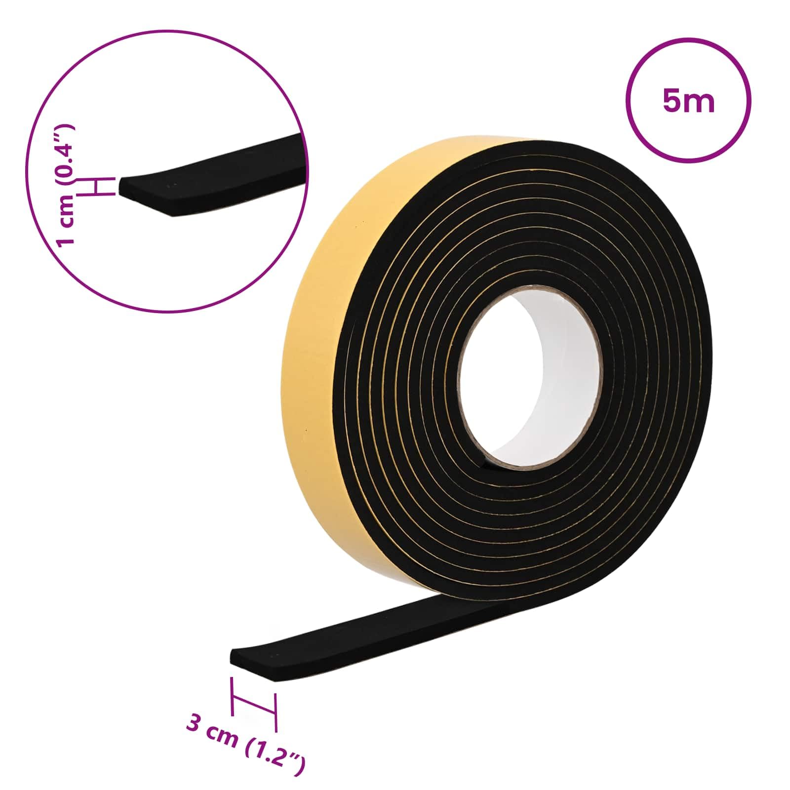 vidaXL Cinta de espuma autoadhesiva 20 pcs Negro 30mm x 5m CR Espuma, Cinta adhesiva, Redondo, Espuma CR, Protector contra la humedad, Eficiente, Universal, Aislamiento
