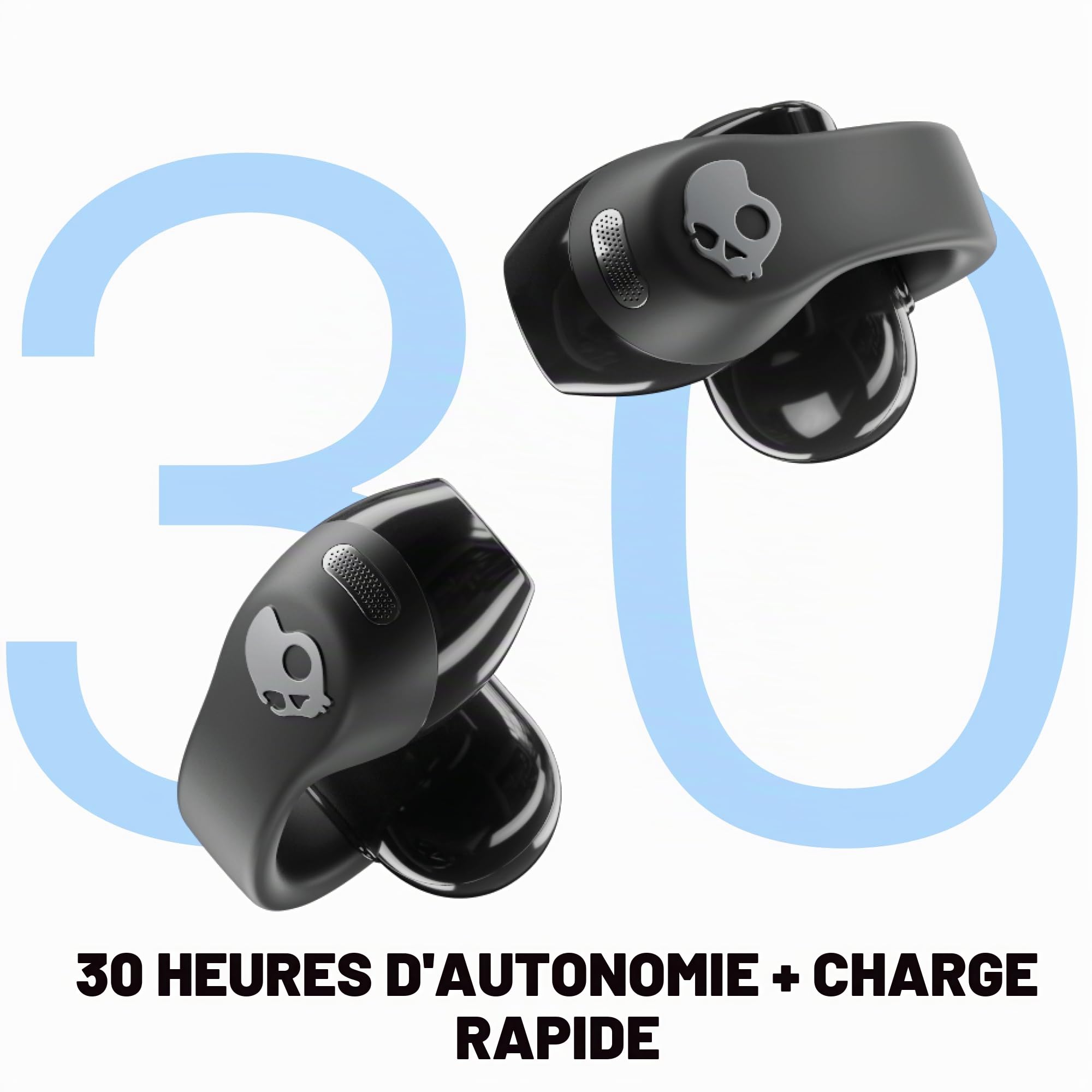Skullcandy Push 720 Open Wireless Open Ear Bluetooth Earbuds, Headphones, Waterproof, Clip-on Lightweight Design, 30 Hours Battery, Wireless Charging Pouch, Microphone for iPhone Android - True Black