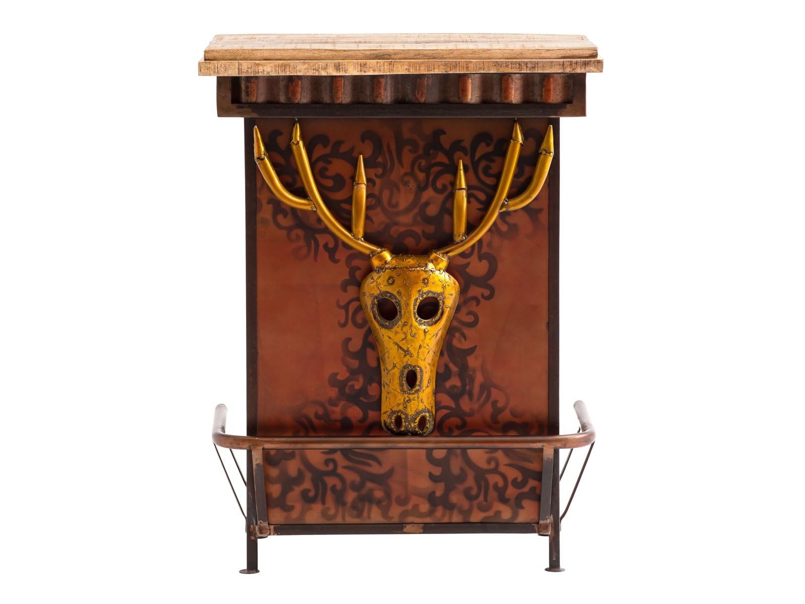 Woodkings Bartresen Hollowhorn Stehtisch 75x100x42 cm aus Metall & Mangoholz Tresen Braun Gold für Hausbar Wohnzimmer Ladentheke Empfangstresen Werkstatt