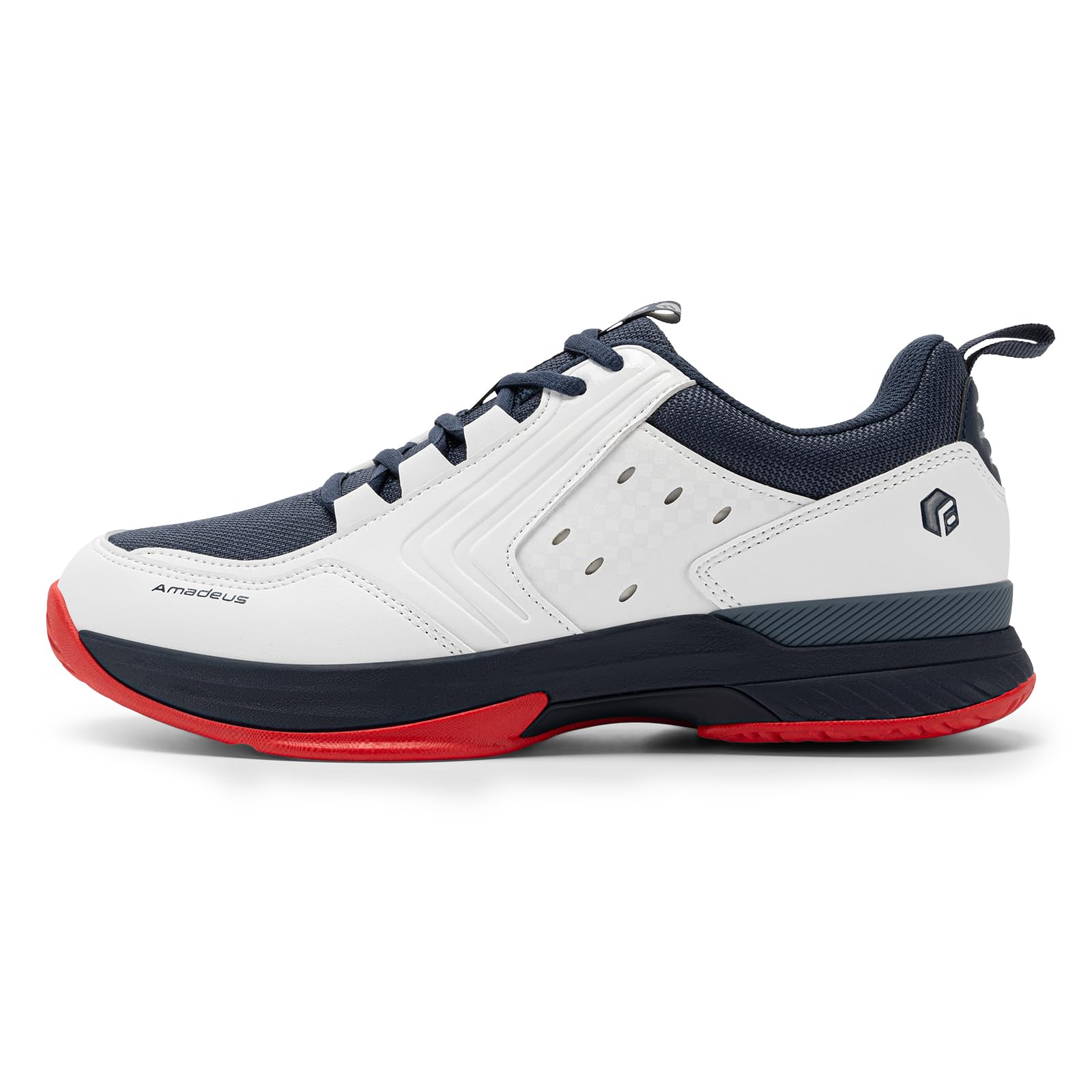 FitVille Wide Tennis Shoes for Men Pickleball Shoes Sneakers | Court Racquetball Athletic Shoes for Racquet Sport | Wide Toe Box & Arch Support (14 X-Wide, White & Navy Blue)