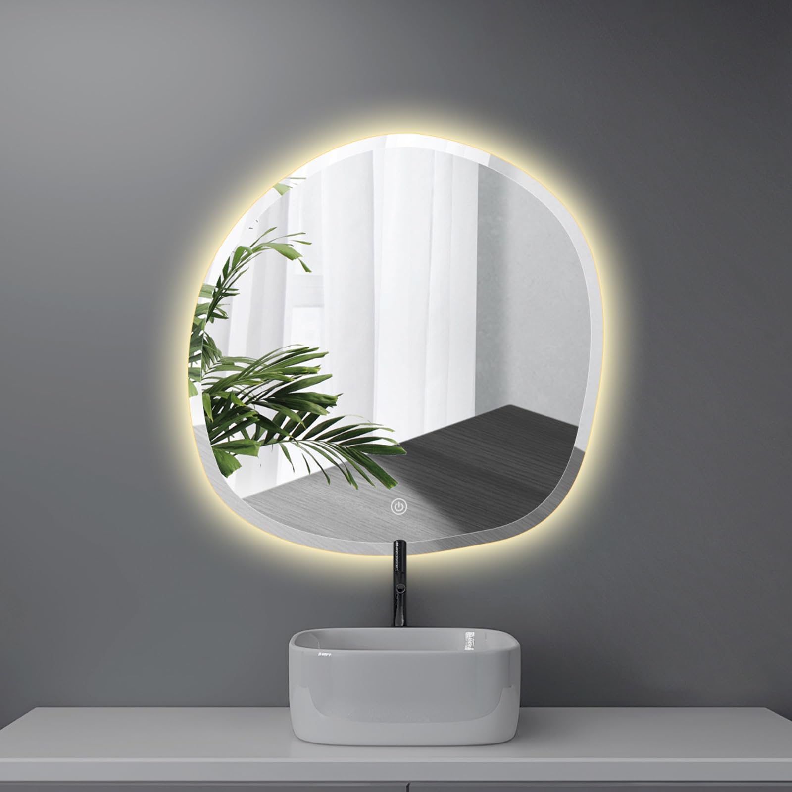 Specchio Decorativo Illuminato, Specchio da Bagno a LED Asimmetrico, Specchio da Parete Irregolare, Specchio per Il Trucco Intelligente con Interruttore Touch, dimmerabile a 3 Colori, IP44,