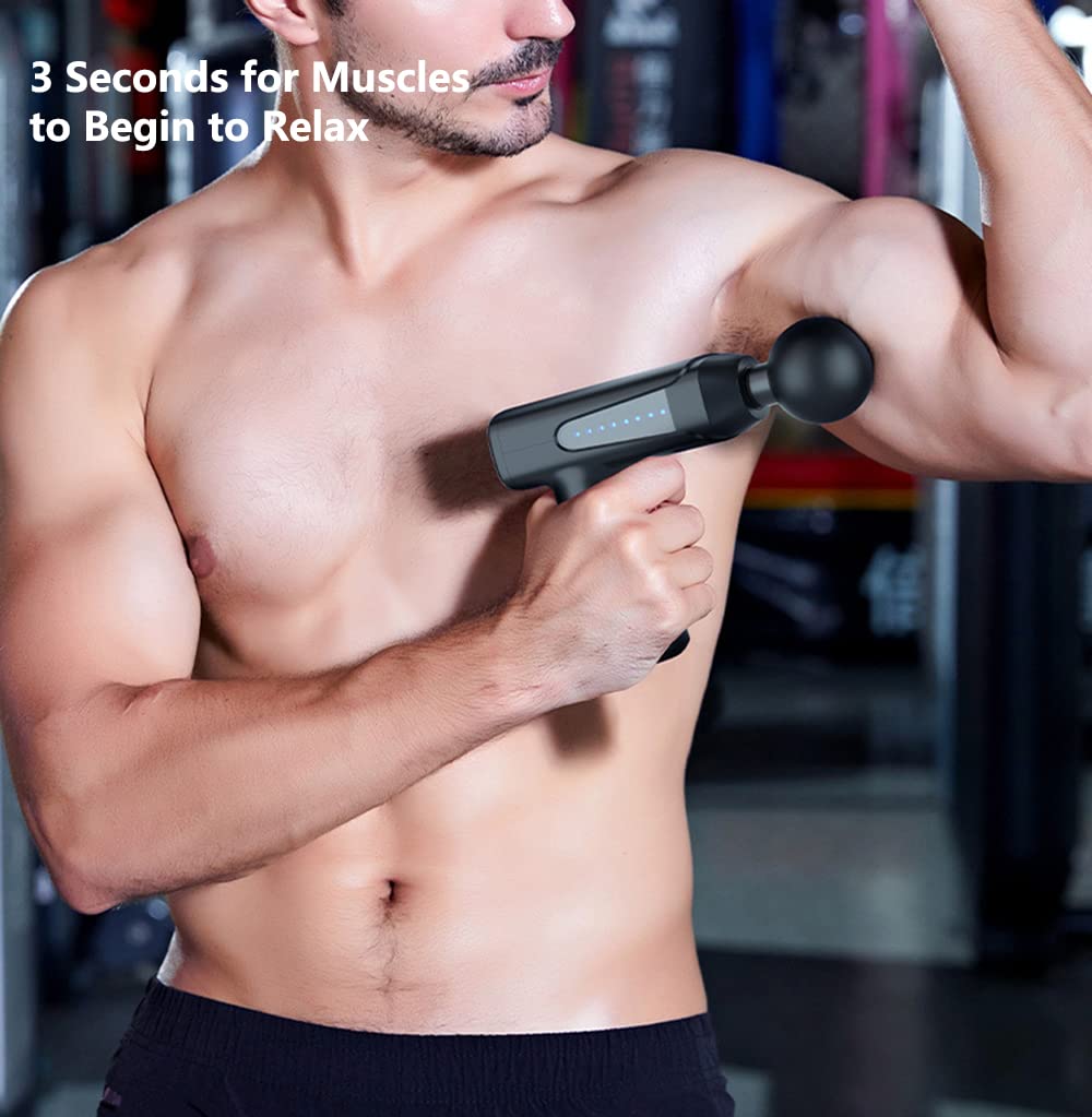 Pistola de masaje pequeña, tejido profundo, 6 velocidades ajustables, 6 cabezales de masaje, masajeador eléctrico portátil de percusión de tejido profundo para aliviar el dolor, pistola masajeadora de