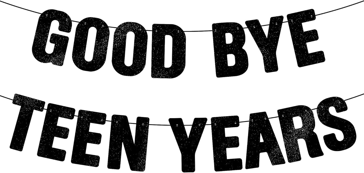 Goodbye Teen Years Banner - Black Glitter, Happy 20th Birthday Party Decorations for Men/Women, Funny 20 Year Old Anniversary Decor Bday Sign Gifts for Him/Her (style-4)