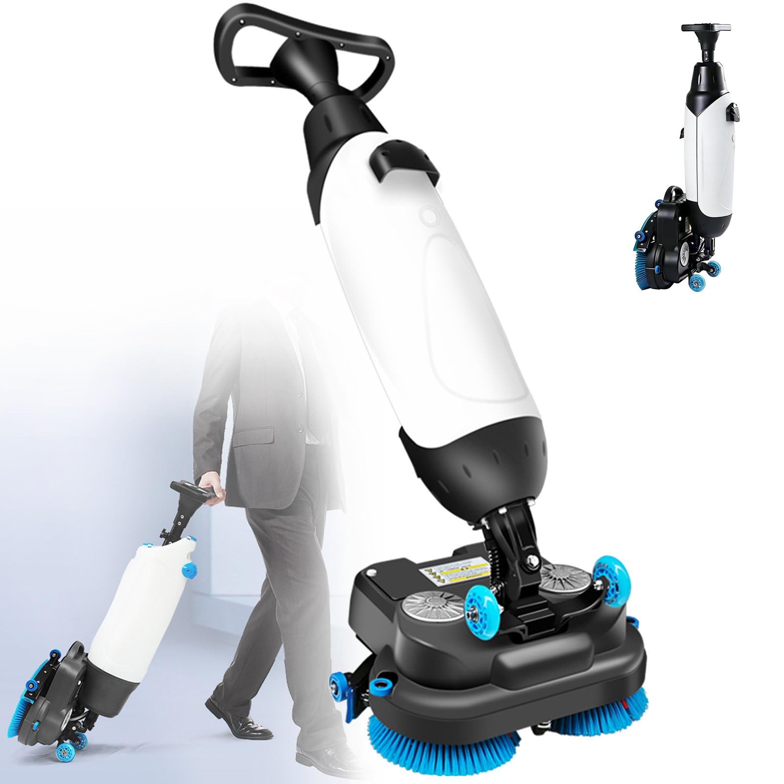 LXPINGMM Electric Floor Scrubber Cleaner,43cm Dual-Brush Walk-Behind Machine Portable Commercial Floor Scrubber,36V Battery Powered,360° Rotating Head