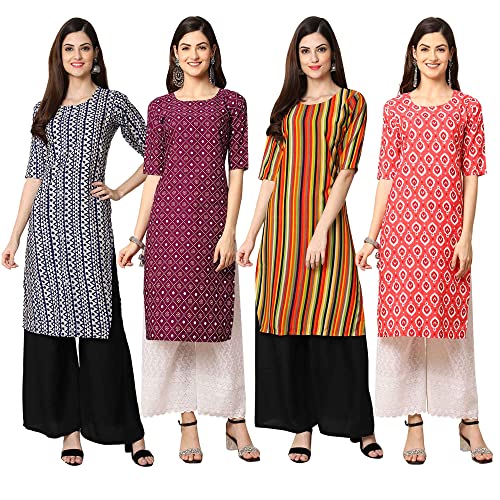 Image of Pinkmint Women's Crepe Digital Print Straight Kurta [Pack of 4] (CCV-334-338-339-335)
