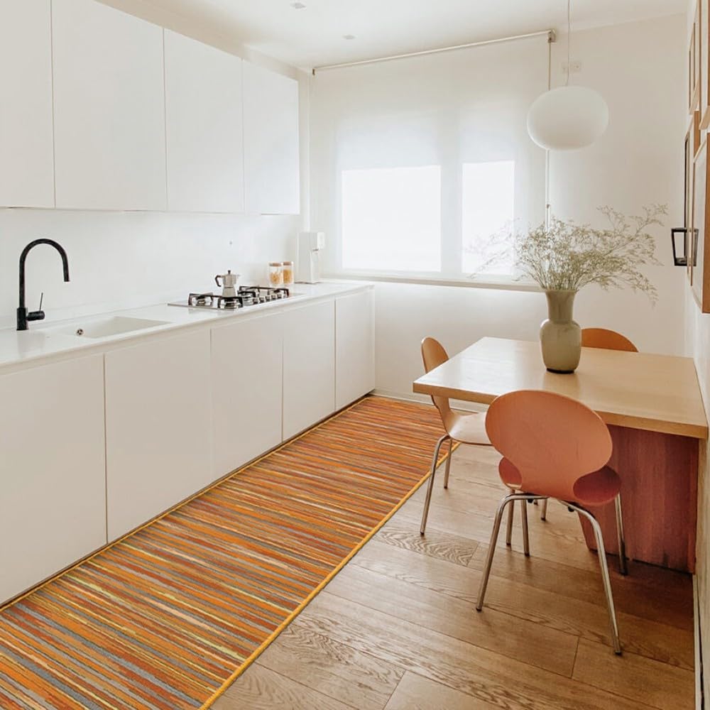 emmevi Tappeto Cucina Bordato Assorbente Tessitura Piatta Multiuso Bagno Camera Stile Bamboo 52X140 ARANCIONE