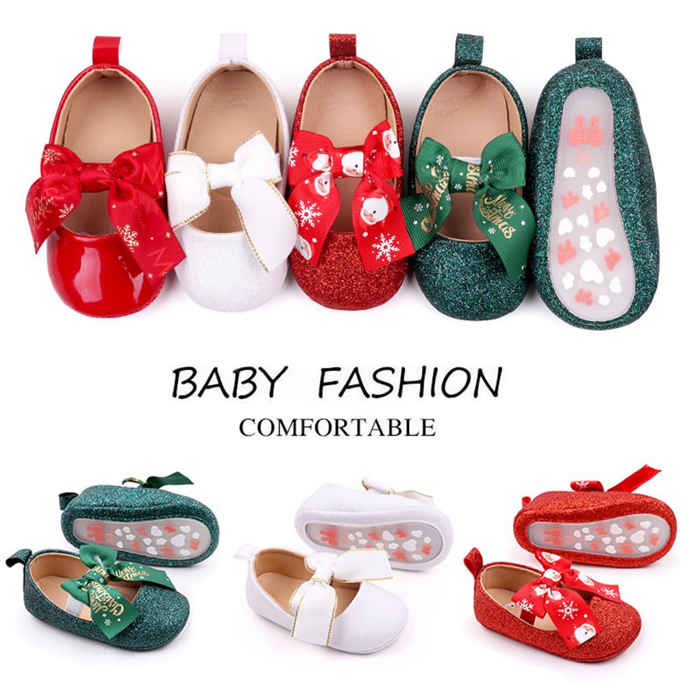 edding Dress Mary Jane Flats,Toddler Soft Sole Prewalker Sparkly Lightweight Shoes (B01/Red, 0-6 Months)