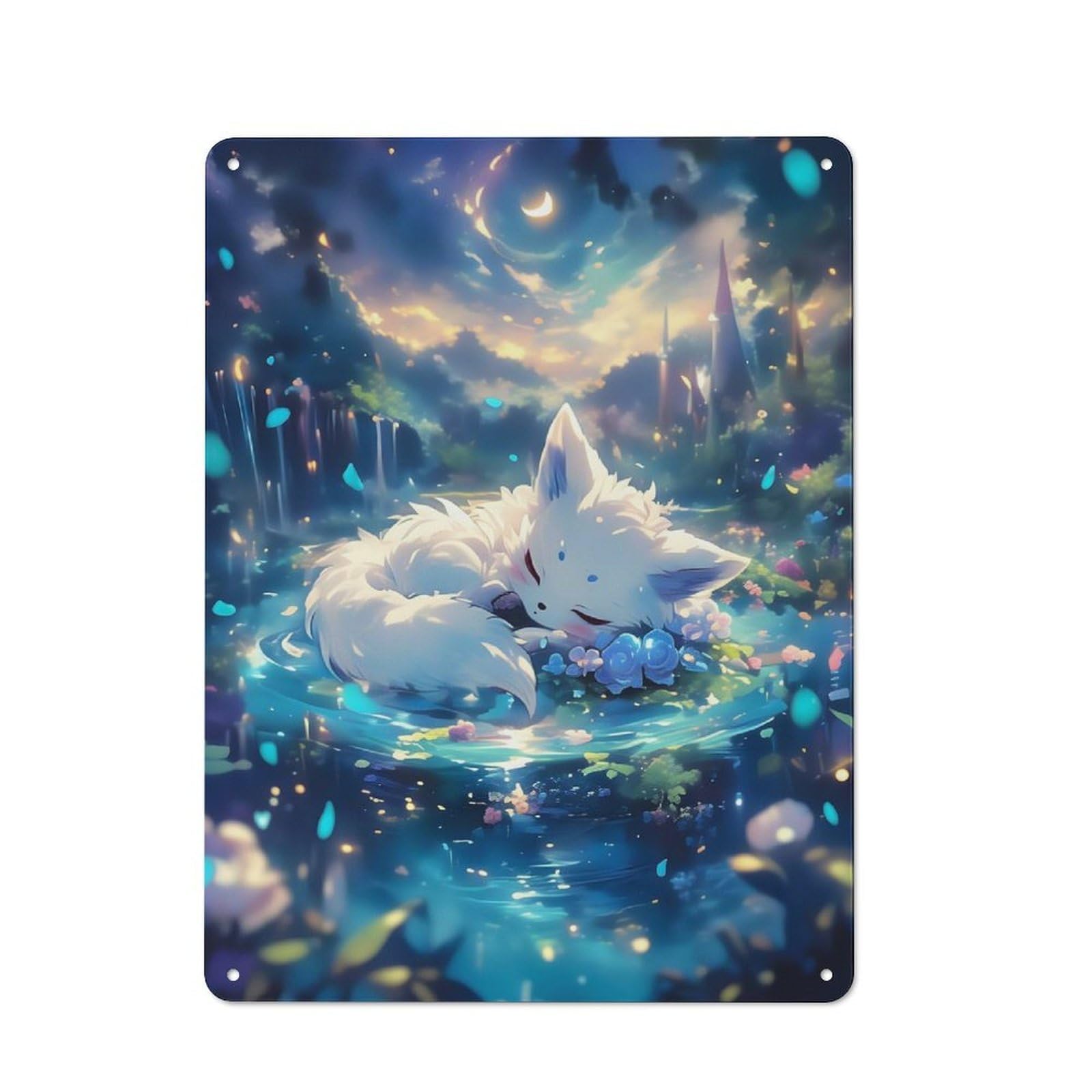 Junmoney Sleeping Fox In Fantasy Forest Industrial-Style Metal Sign 40X30cm For Home Bar Wall, Housewarming Wall Decor For People Furnishing Home Bar