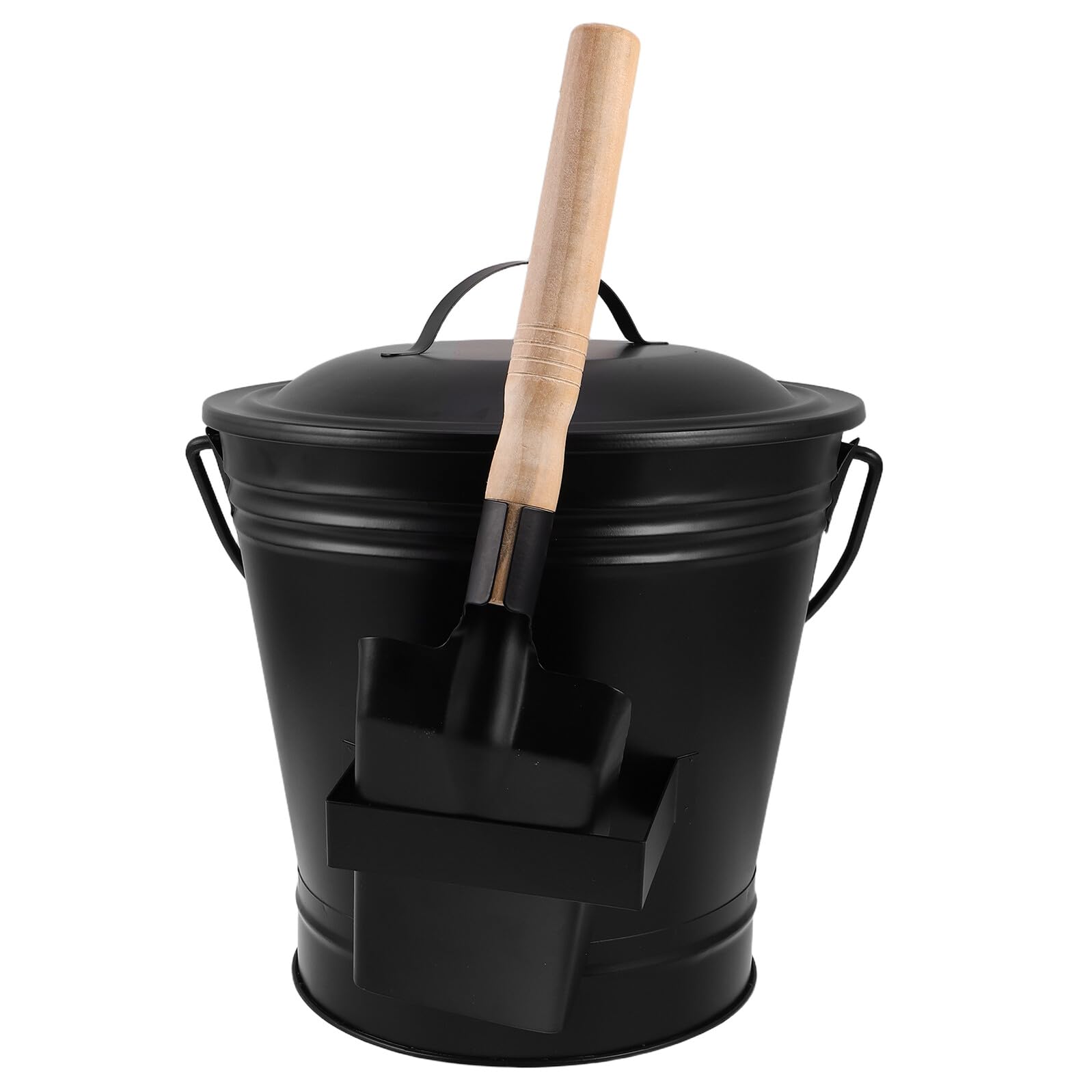 Set Secchio per Cenere in Metallo Nero con Coperchio e Pala Resistente al Calore, Contenitore ad Alta Capacità per Braciere e Stufa a Legna, Attrezzi per Caminetto per Uso Interno