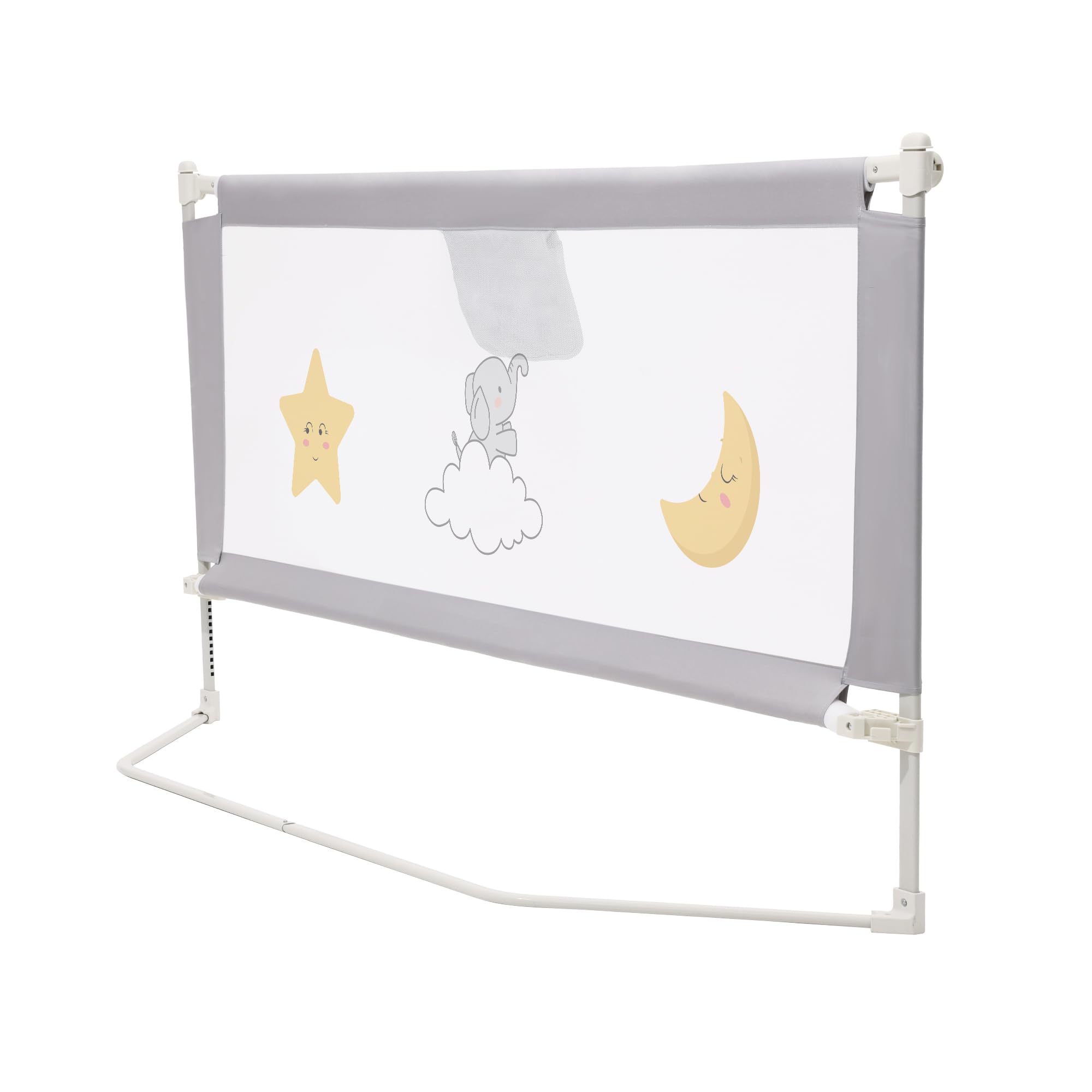 BabyAlly Rausfallschutz Bett 160cm, Baby Bettgitter Rausfallschutz für Kleinkinder Babybettgitter Klappbar, Kinderbett Kinderbettschutzgitter mit Muster - 3 Minuten schnelle Installation