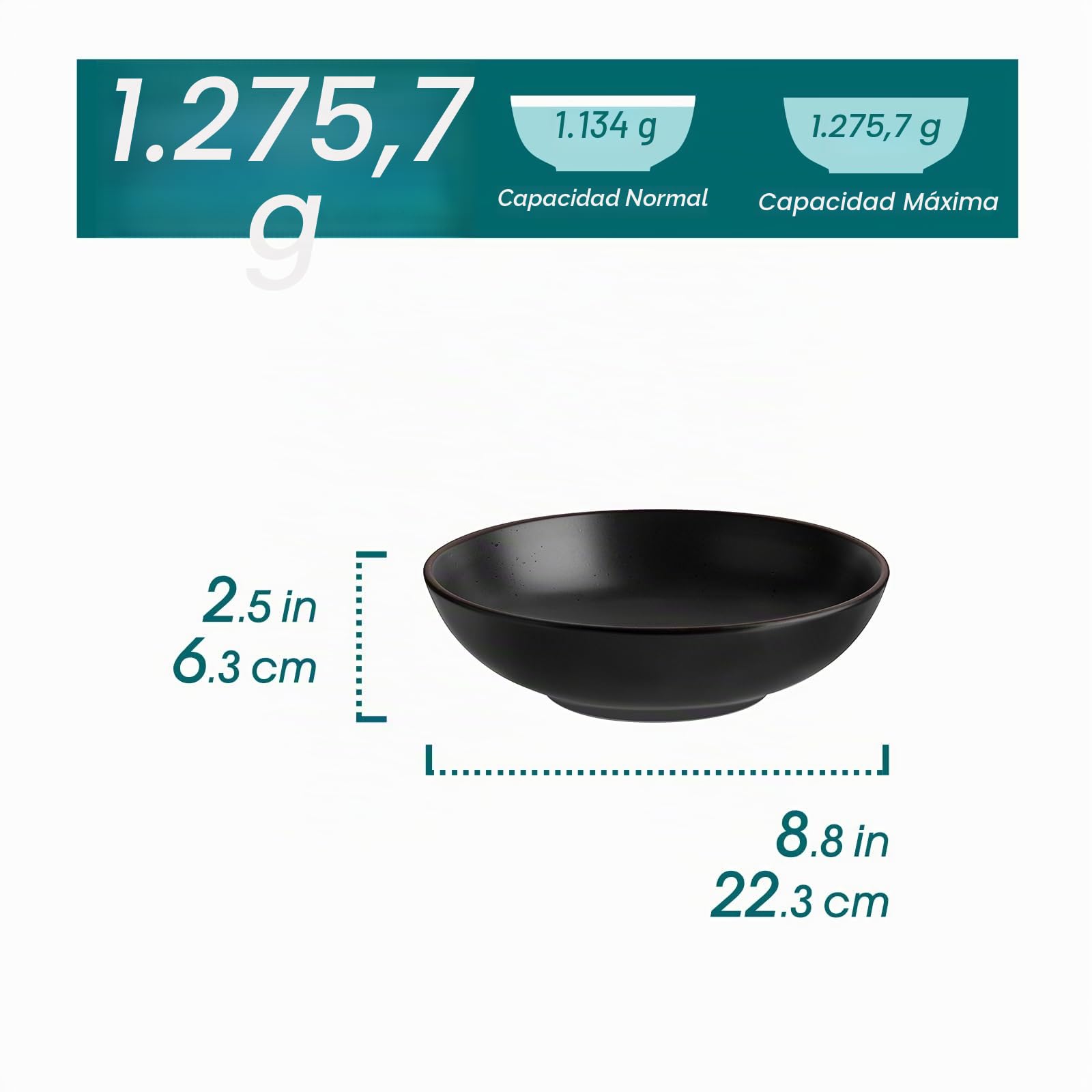 vancasso MODA Cuencos de Pasta Set de 4, 22,3 x 6,3 cm Plato Hondo Sopa de Gres, Tazón de Pasta de 45 oz, Fuente Ensaladera Grande, Apto para Lavavajillas, Microondas y Horno, Negro Mate