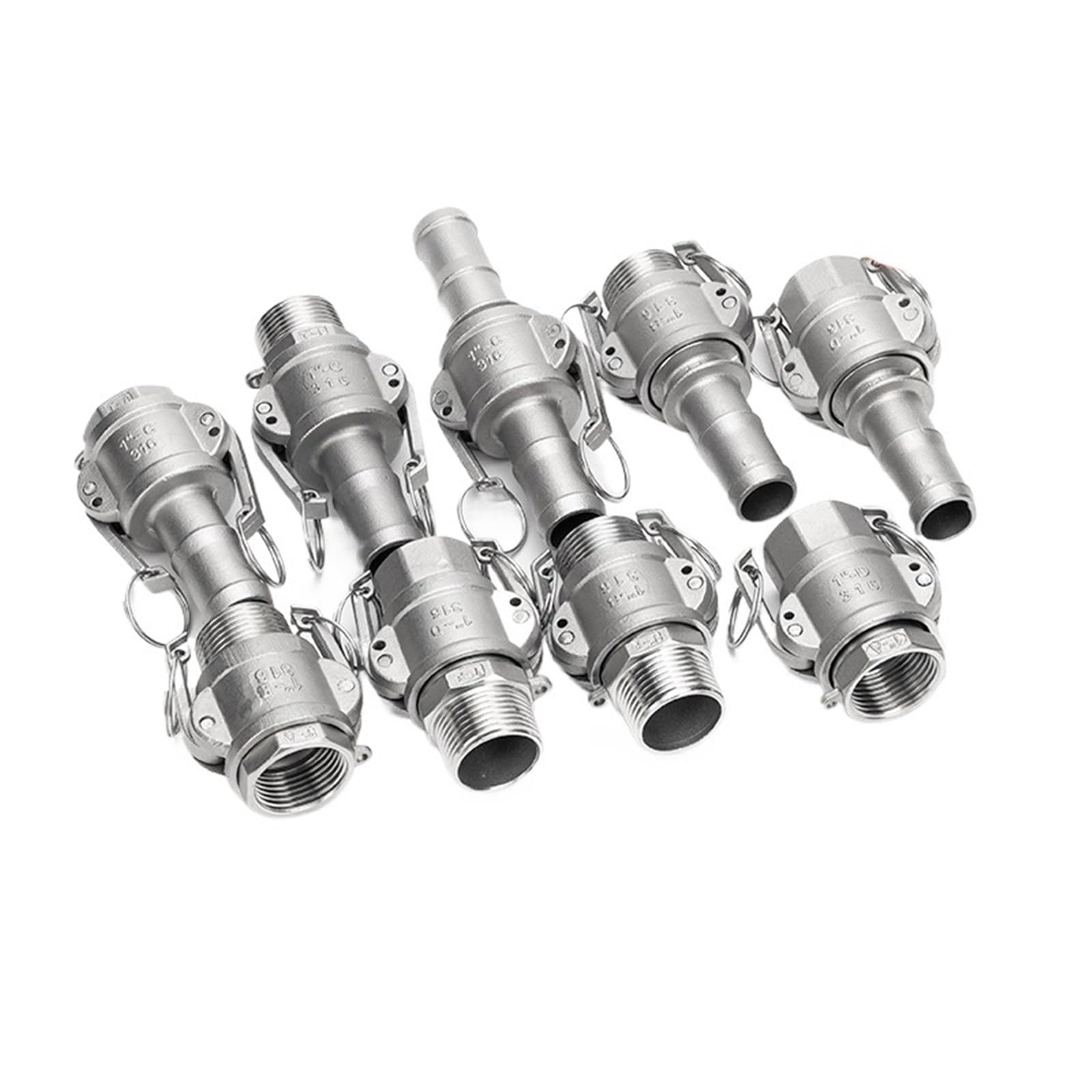 1 unidad de 1/2", 3/4" y 1" de acero inoxidable 304, adaptador de junta de bloqueo de leva para aspersor de jardín, conector de bomba de manguera de desconexión rápida con bloqueo de leva de púa