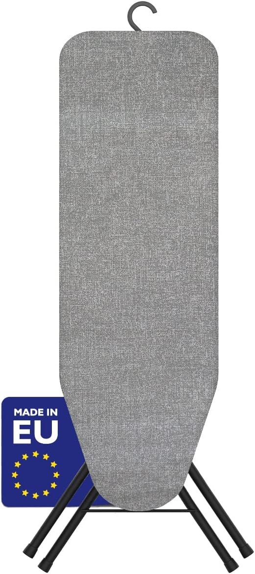 Bartnelli Pulse Ironing Board | Made in Europe | Patent Space Saving Smart Hanger Iron Board for Easy Storage | Lightweight, 4 Layer Cover, 4 Legs, for Dorm, Laundry Room, or Small Spaces(43x13-35) Black/Gray