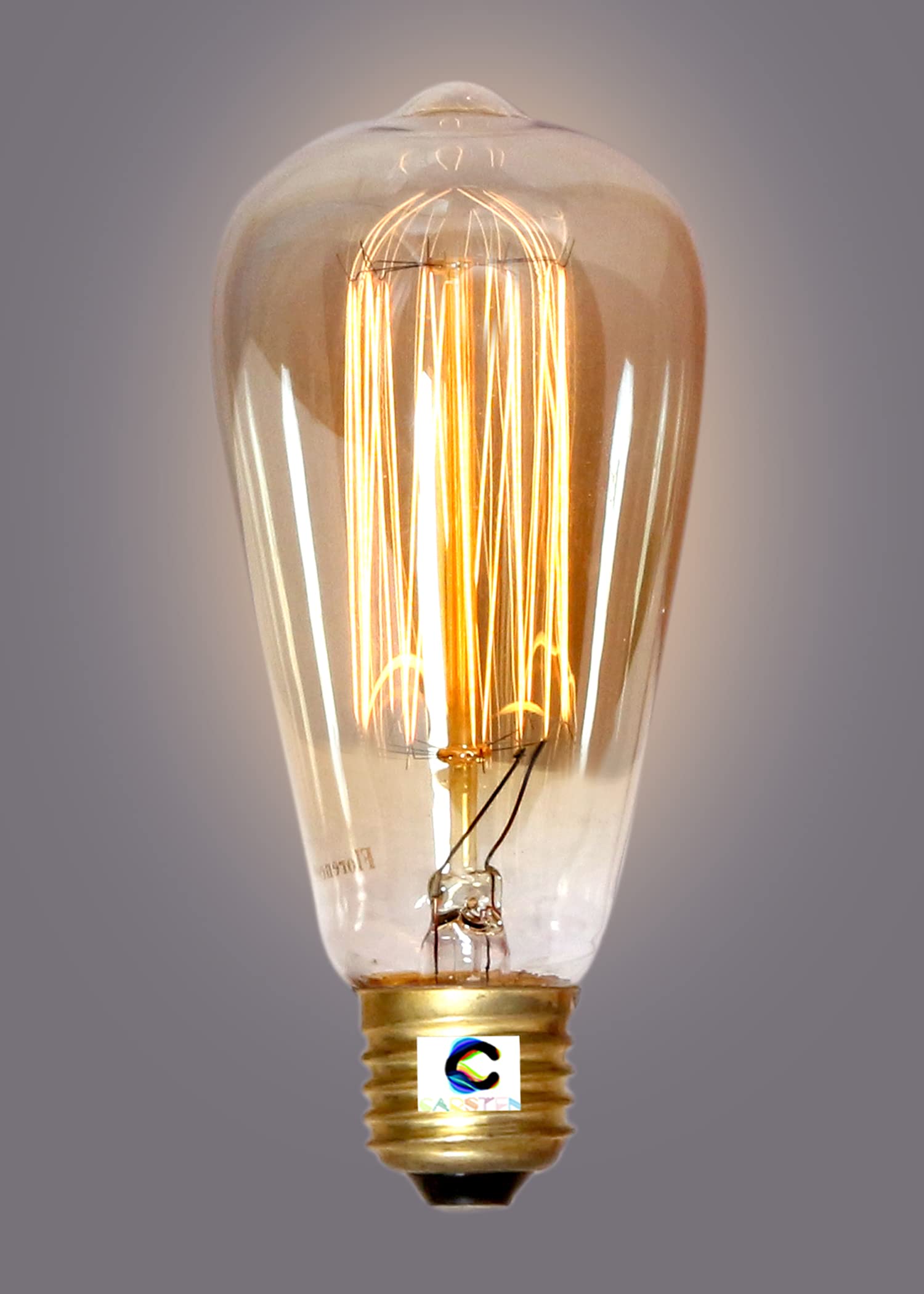 Carsten ST64 Long Shaped Edison Tungsten Squirrel Cage Filament Vintage Base E27 Bulb for Dining, Bedroom, Living Room, Restaurants and Home Decor, Pack of 1, Warm White