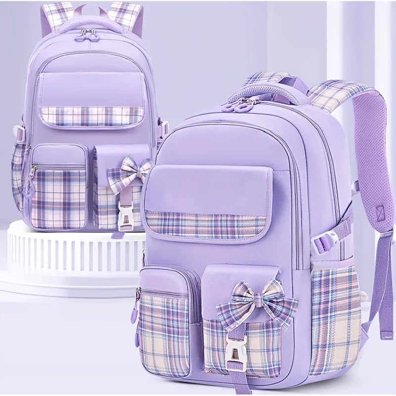 Backpack Student Backpack With Multiple Pockets, Large Capacity, Breathable And Lightweight Schoolbag With Reflective Strips (Purple)2