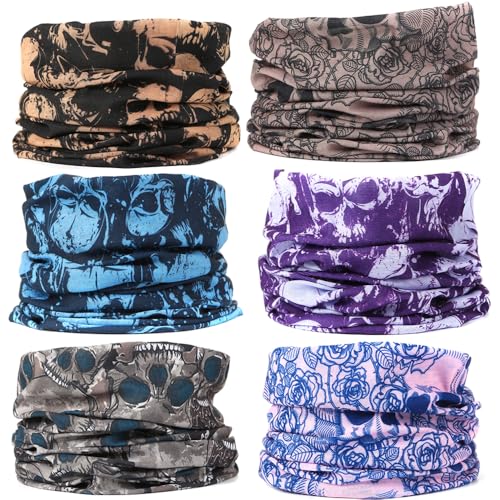 Image of 6pcs Magic Wide Tube Face Mask,Neck Gaiter, Headwear, Sports Scarf, Skeleton Bandana,Camo Bandana, Balaclava, Headband for Women And Men