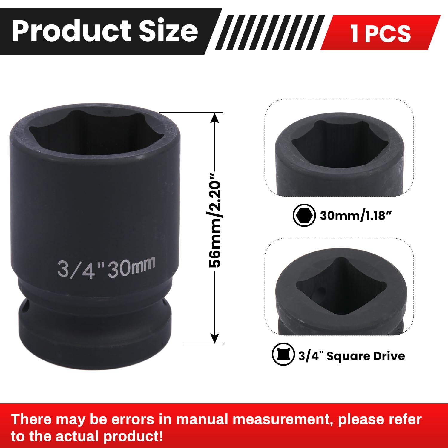 Deep 6-Point Impact Socket 3/4" Drive 30mm,Chrome Molybdenum Steel, Anti-Rust Metric Hex Socket for Car Repairs and Impact Wrench - Image 2