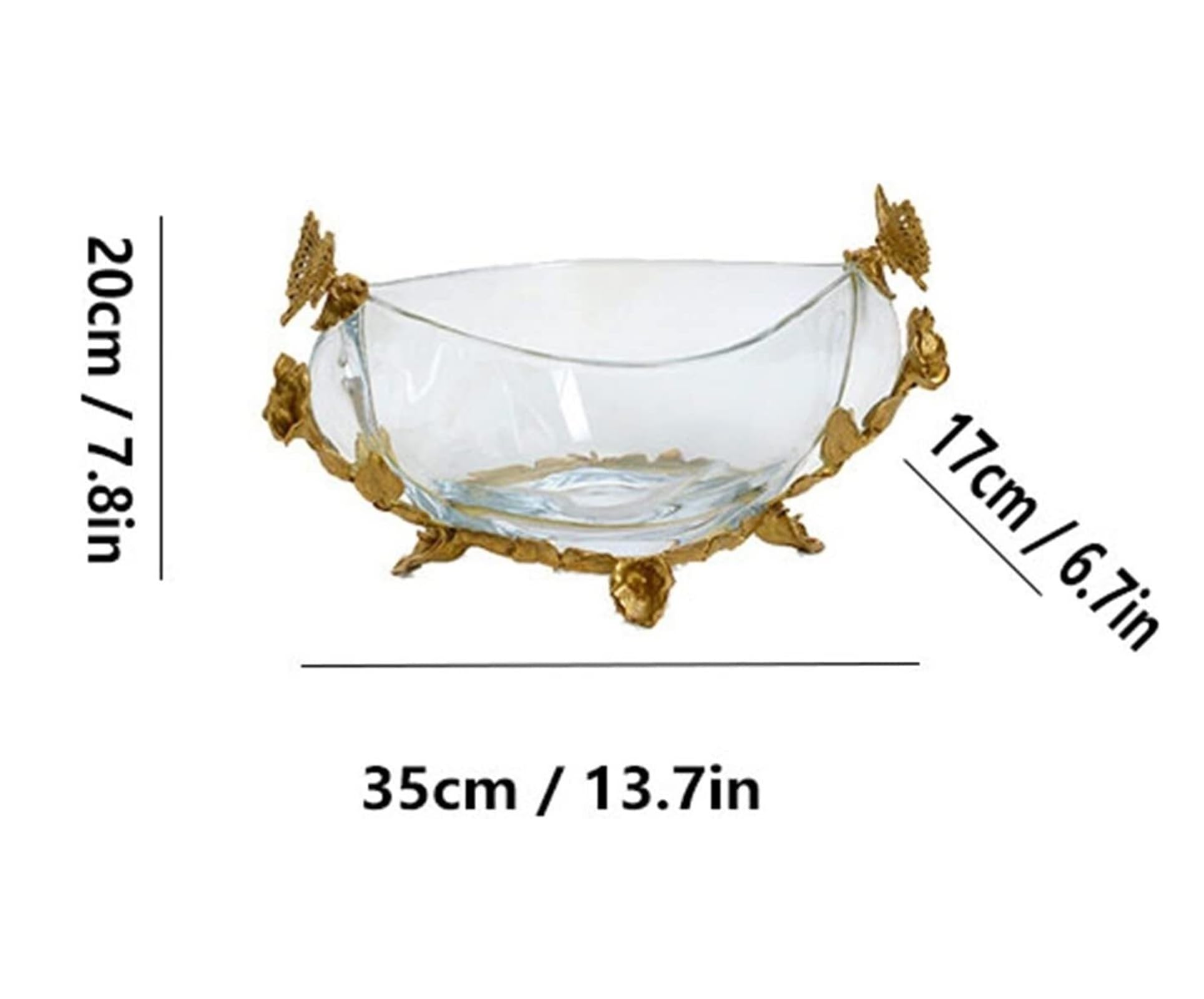 Grande Coupe À Fruits en Verre Transparent, Style Rétro, Artisanale, en Laiton, Idéale pour Décorer Salon Ou Restaurant. Plat À Fruits, Bonbonnière Ou Saladier.