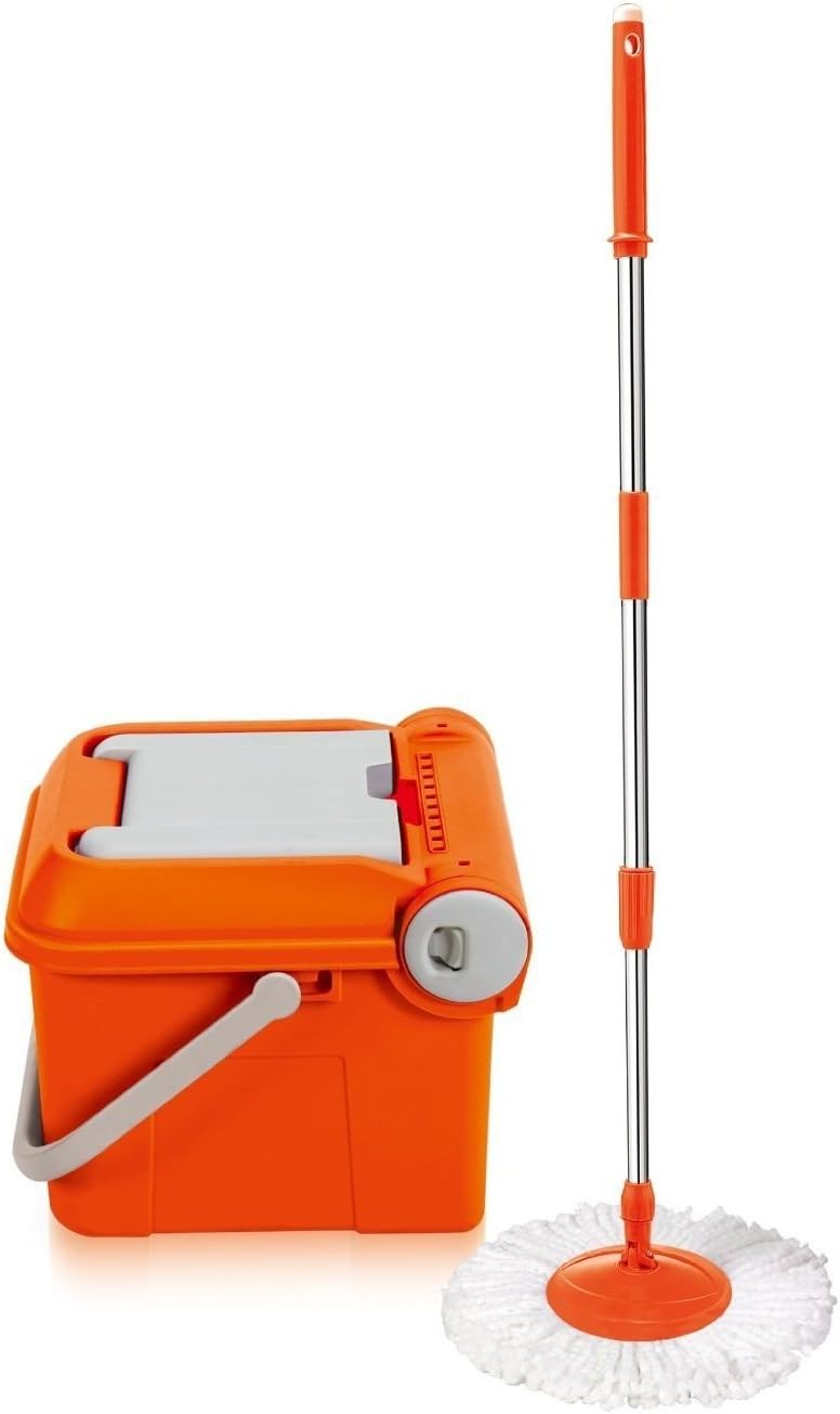 Folding Cube Wash and Dry Double Spinner Spin Mop (Orange)