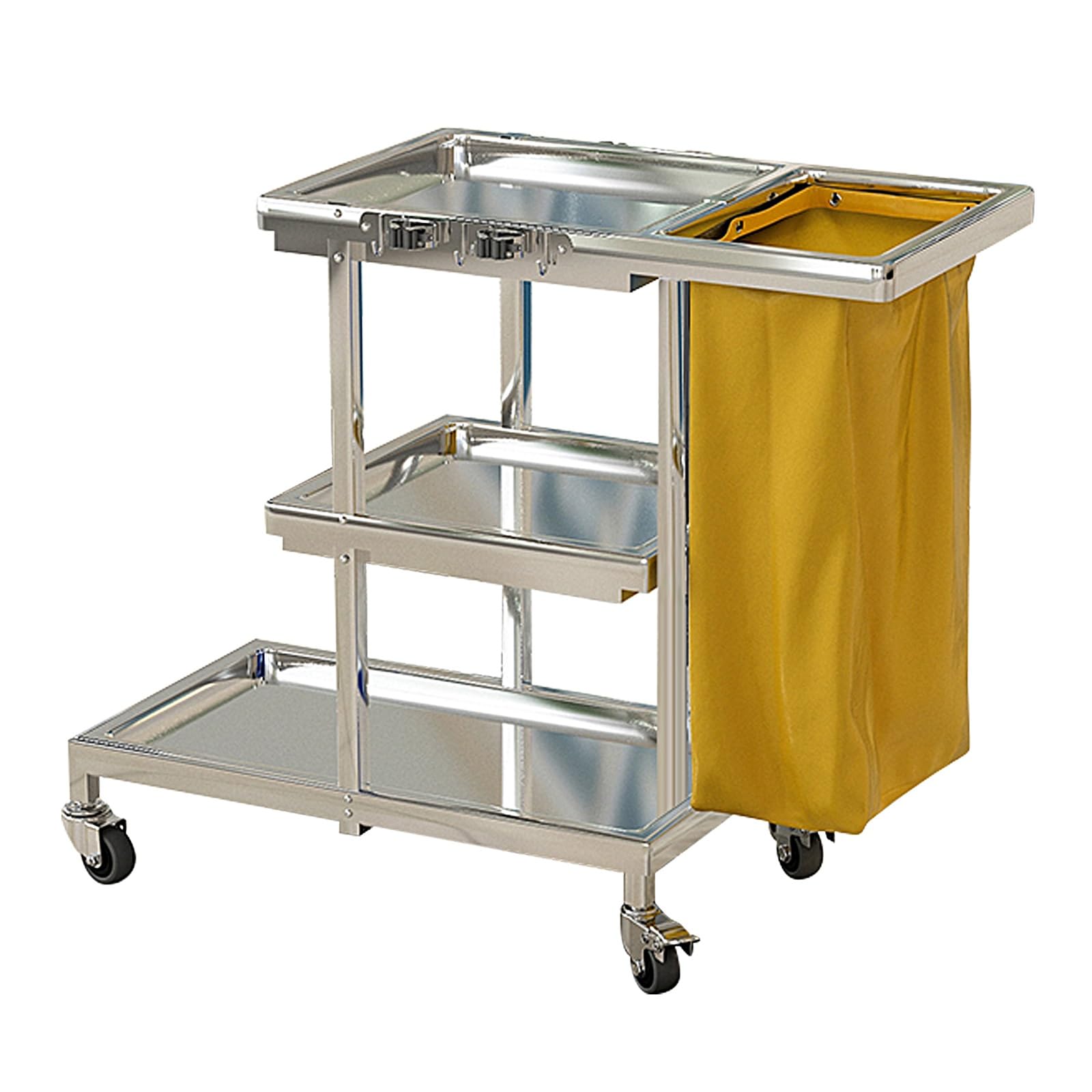 Carrello per la pulizia in acciaio inox resistente, con ruote, colore giallo, per hotel, scuole, ristoranti e centri commerciali, 108 x 46 x 93 cm