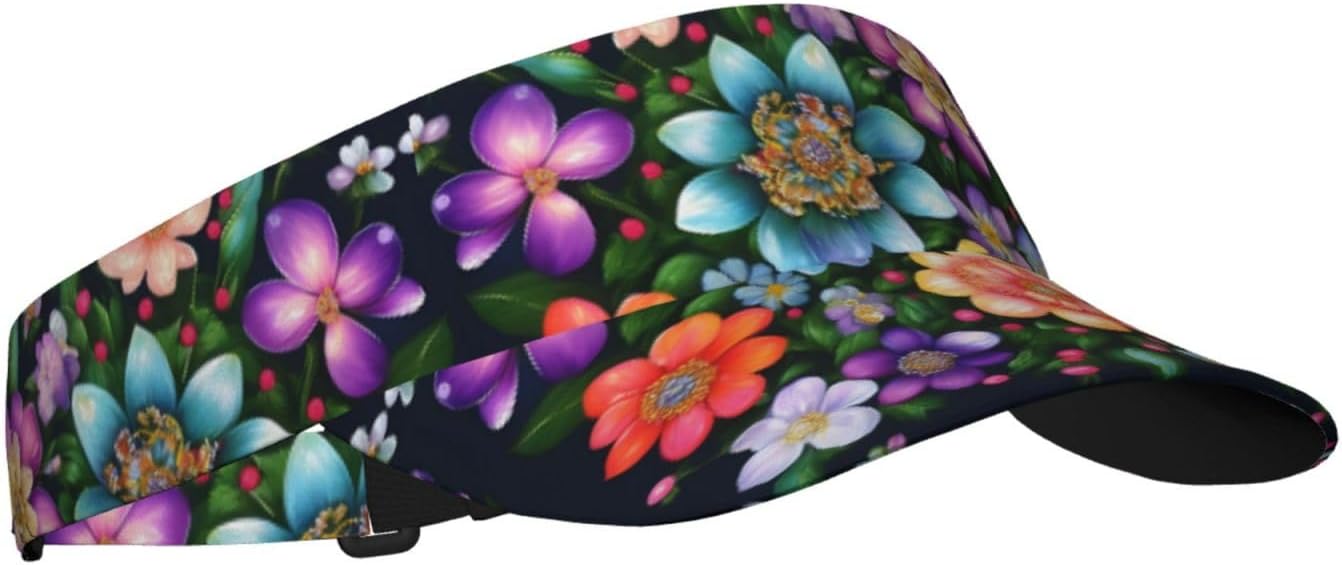 Flower Diamond Paintings Print Sun Visor Hats for Women Men Adjustable Sports Golf Running Sun Caps Black