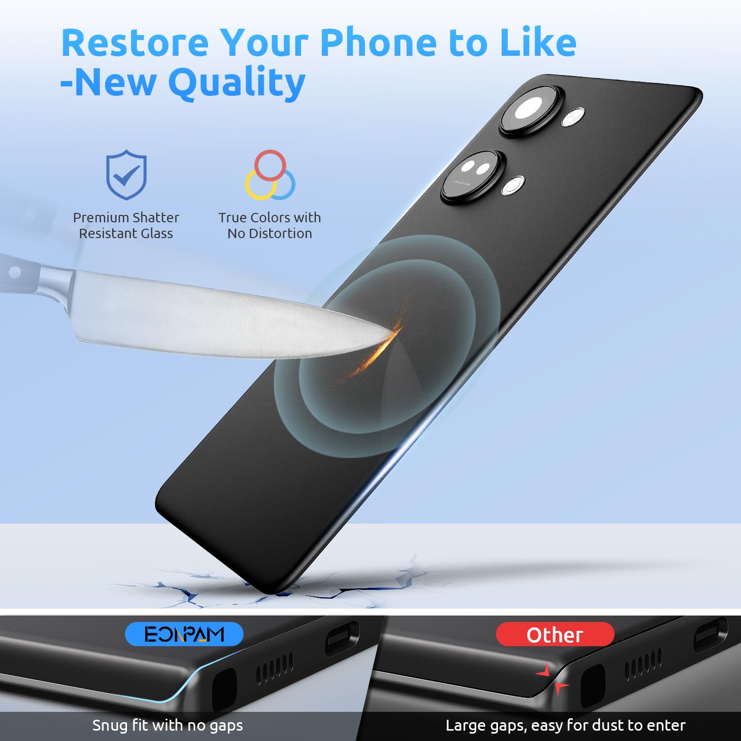 Eonpam Back Cover Glass for Oneplus Nord 3 Rear Glass Replacement with Camera Lens + Repair Kit Genuine Rear Housing (Black) - Image 2