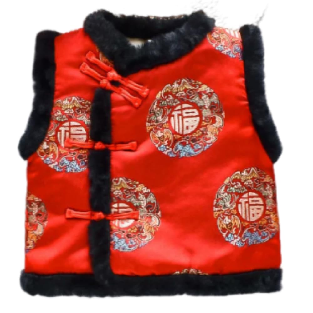 Womens Chinese Style Tang Suit Waistcoat Traditional Embroidered Vest with Faux Fur Trim Sleeveless Jacket