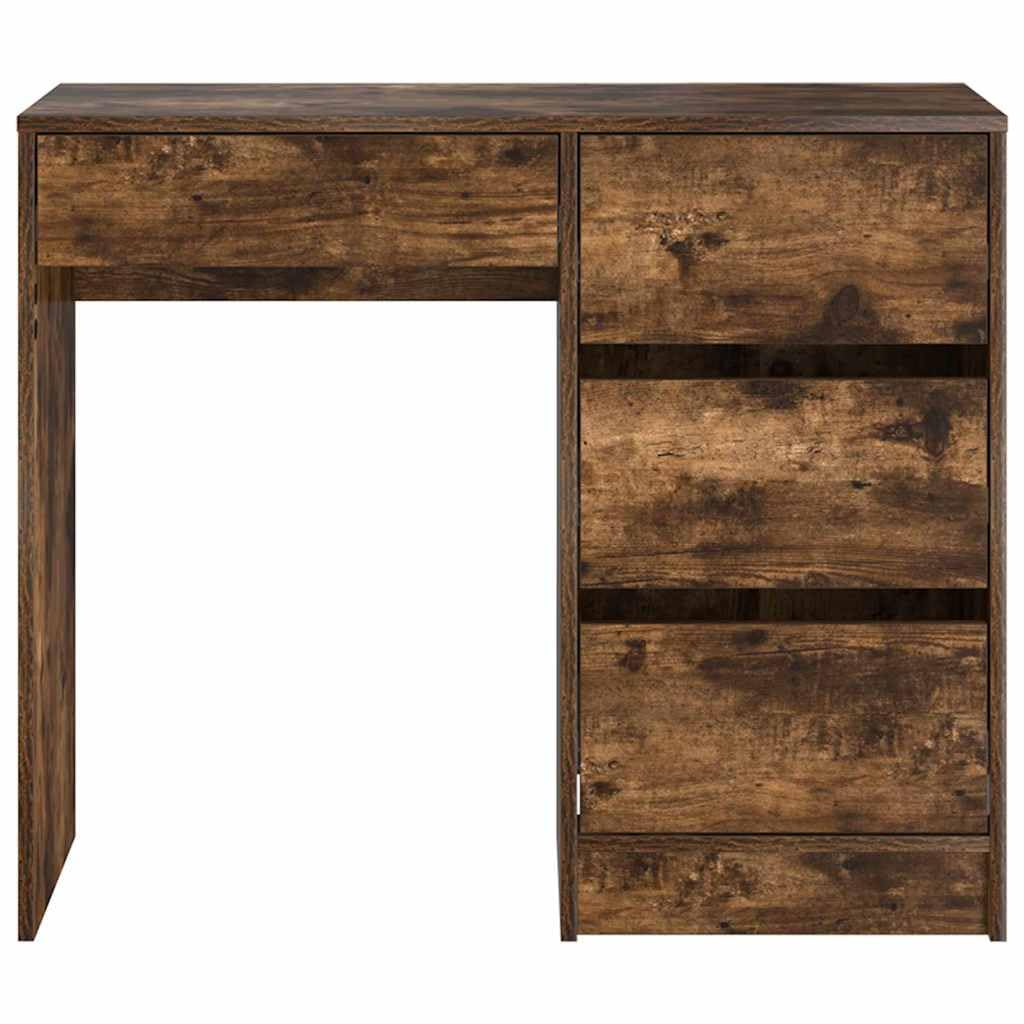Scrivania in legno di rovere affumicato, 90 x 37,5 x 75 cm, con cassetto, moderna scrivania da ufficio per home office e gaming, con molto spazio e stabile tavolo per PC