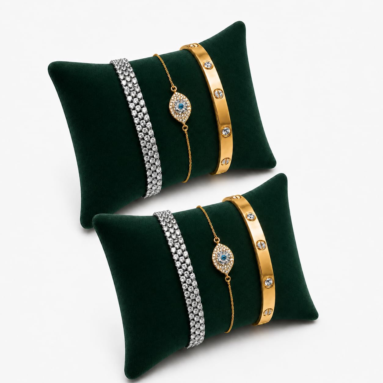La Trove Watch and Bracelet Organiser Pillow Set (Dark Green, Pack of 2) | MDF and Wood, Modern, for Men, Rectangular-image-22