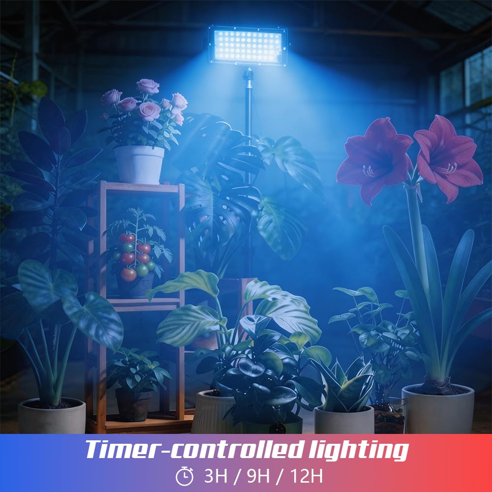 Luz de cultivo para plantas de interior, luz LED de cultivo de plantas con soporte de trípode ajustable de 32.7 a 61.5 pulgadas, espectro rojo y azul, alimentado por USB con temporizador de 3/9/12