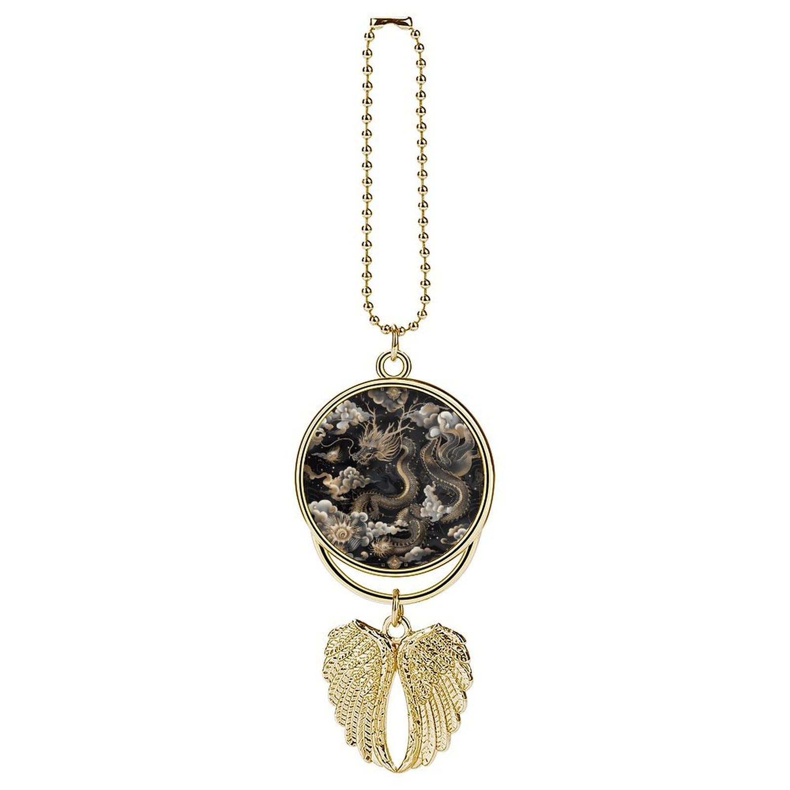 Black Chinese Dragon Car Pendant Car Rearview Mirror Pendant Custom Photo Car Hanging Ornament Car Rear View Mirror Hanging Accessories Angel Wing Car Charm Gift for Men Women