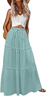 Womens Casual Boho High Waisted Flowy Maxi Skirts Trendy Floral Cute Lon...