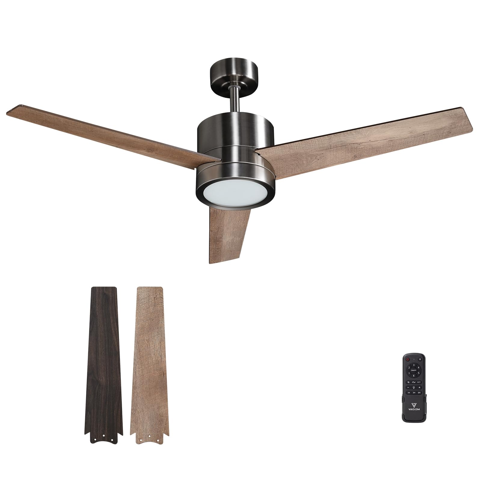Vagizm 52 inch Ceiling Fan with Light for Bedroom - Reversible Function - 3 Color Temperature & Dimmable Brightness - Quiet Operation - Suitable for Living Room & Patios - 3 Blades Walnut