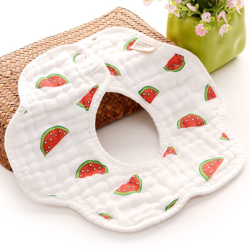 Image of BabyGo Muslin Cotton Baby Bibs | 6-Layer Soft & Absorbent Feeding Bibs for Infants & Toddlers, Washable, Reusable & Gentle on Baby's Skin | Set of 2 (Cherry Print, Multicolor)