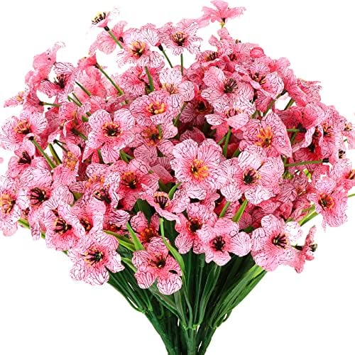 Avicill Artificial Flowers Outdoor 12 Bundles UV Resistant Fake Flowers for Outside No Fade Faux Plastic Greenery Shrubs Garden Porch Window Box Decorating, Pink