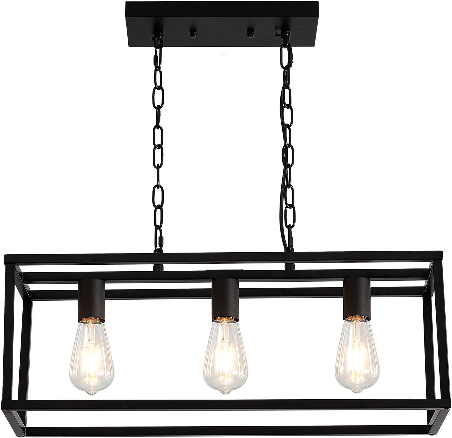 Modern Chandeliers Rectangle Black 3 Light Dining Room Lighting Fixtures Hanging,Kitchen Island Cage Linear Pendant Farmhouse Ceiling Light