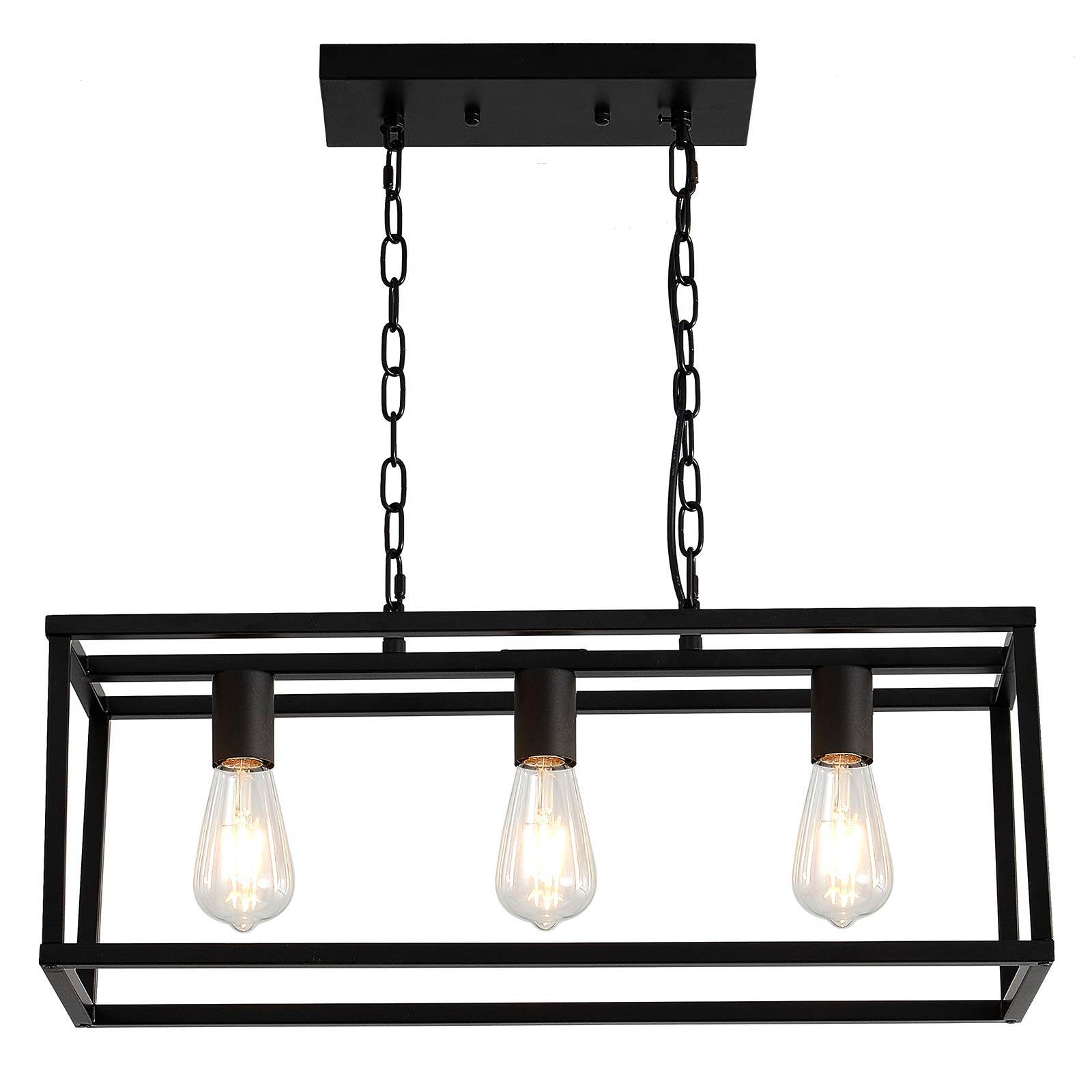 LIGOTFIRE Modern Chandeliers Rectangle Black 3 Light Dining Room Lighting Fixtures Hanging,Kitchen Island Cage Linear Pendant Farmhouse Ceiling Light