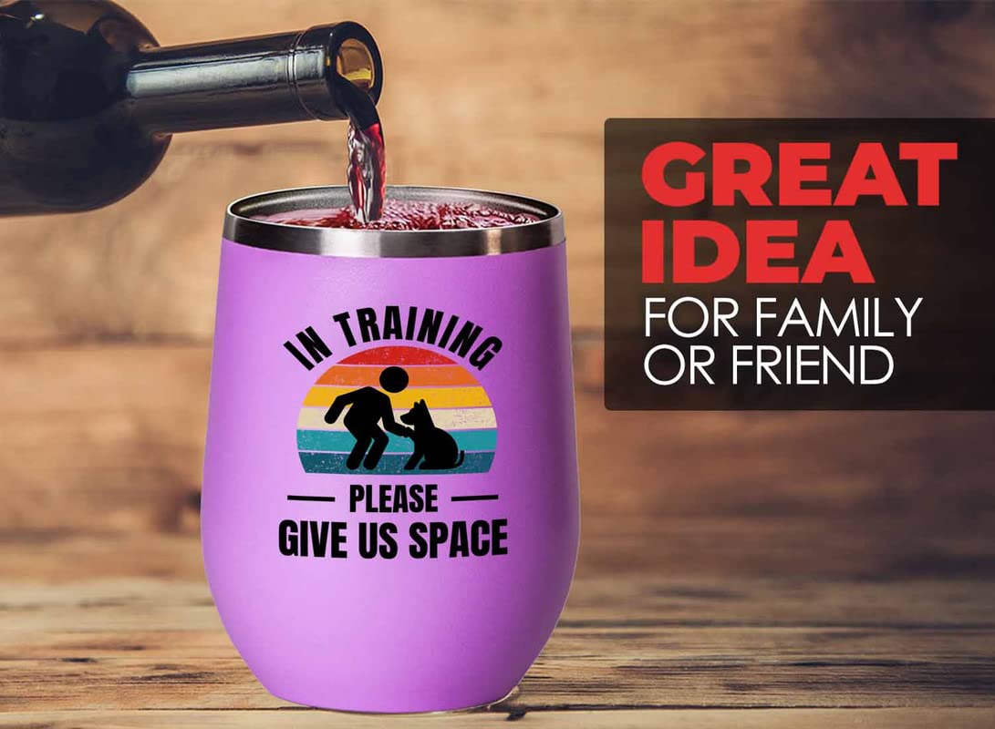 Flairy Land Dog Trainer Pink Edition Wine Tumbler 12oz - In Training Please - Dog Coach Gift Training Instructor Pet Dog Breed Lover Animal Handler Dog Sitter