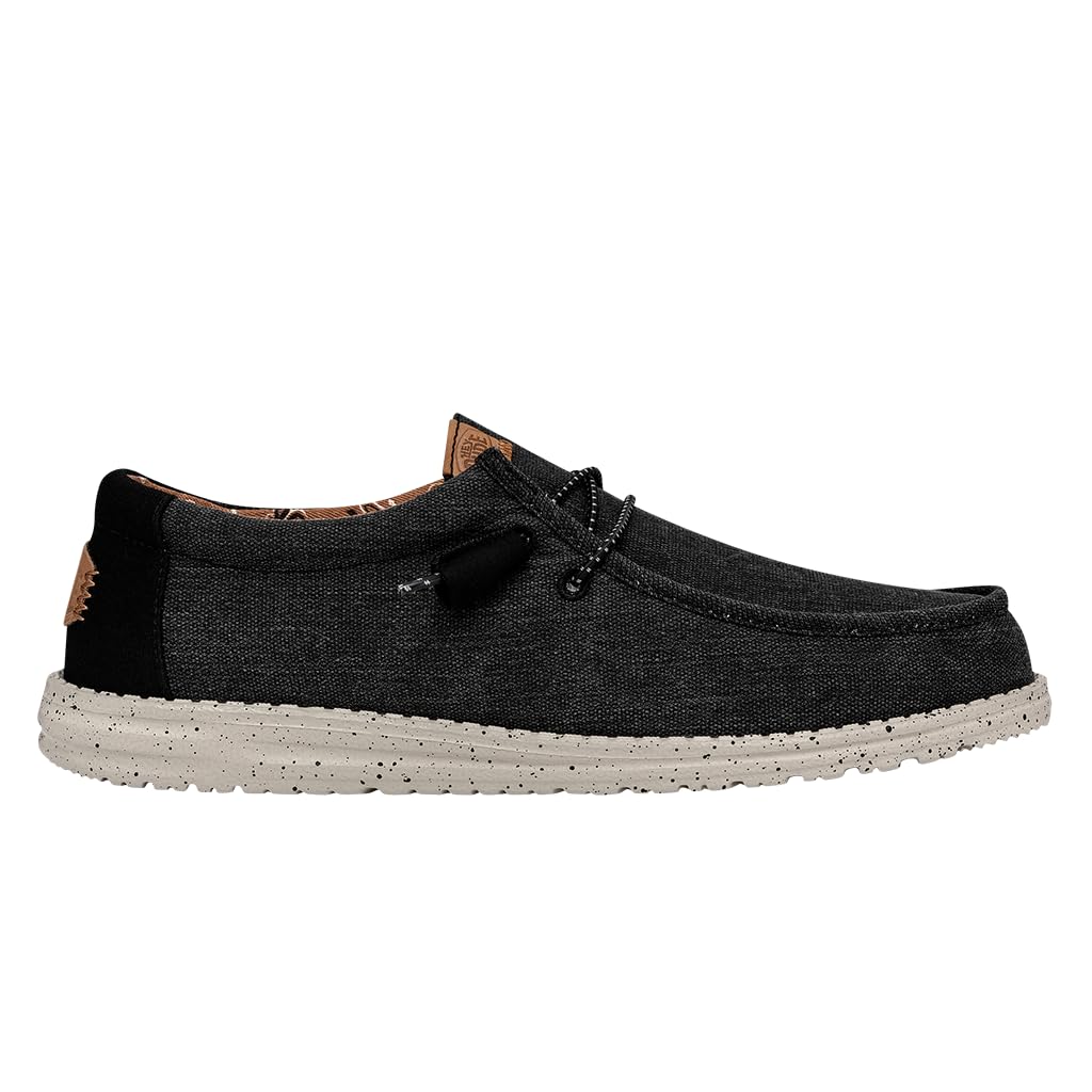 HEYDUDE Men Wally Washed Canvas Black Casual Moccasin 43 EU
