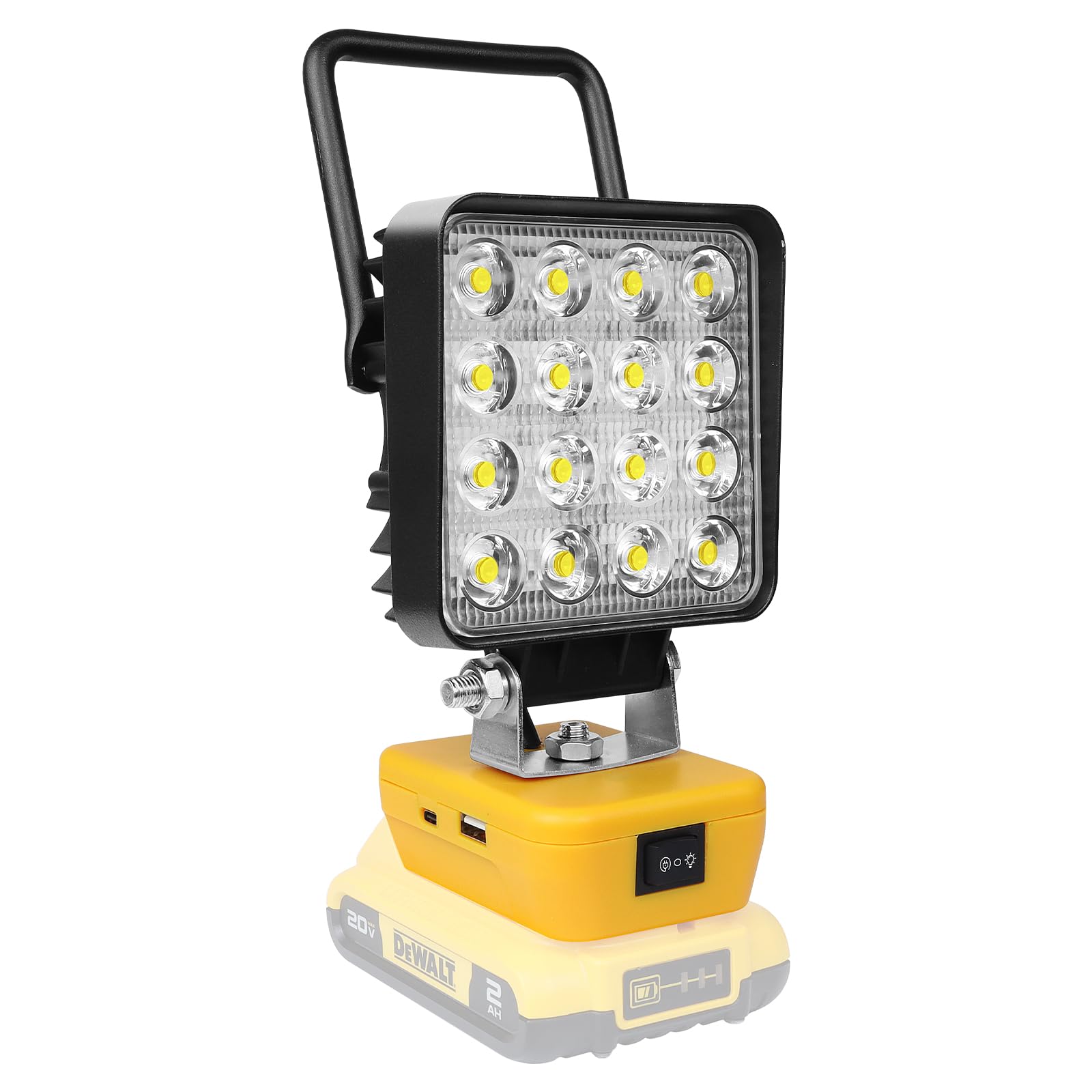 Willpower Foco LED para Batería Dewalt 18V, Luces de Trabajo Portátiles Recargables, 48W 4,800LM, Lámpara LED para Camping Pesca Emergencia con Conector de Tipo C y Carga USB (Sin Batería)