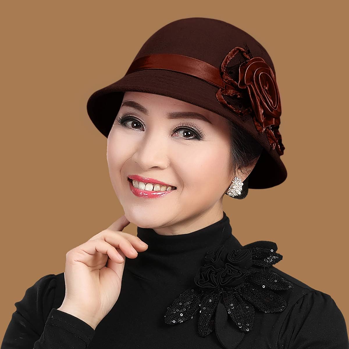 Glamorstar Vintage Felt Cloche Hat Winter Floral Fedora Bucket Hat Bowler Hats - Image 5