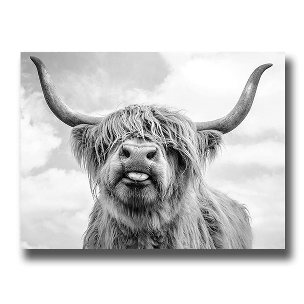 Toile vache highland noir et blanc 40x60 cm avec châssis bois pour salon